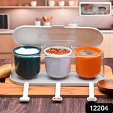 Home Kitchen 3 Grid Seasoning Spice  Masala Box Kit With Spoon (Multicolor  1 Set)