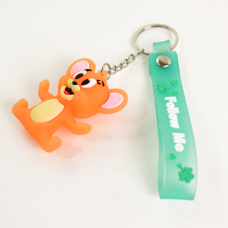 Cute Cartoon Silicone 3d Key Chain With Metal Hook  Strap (Pack Of 1)