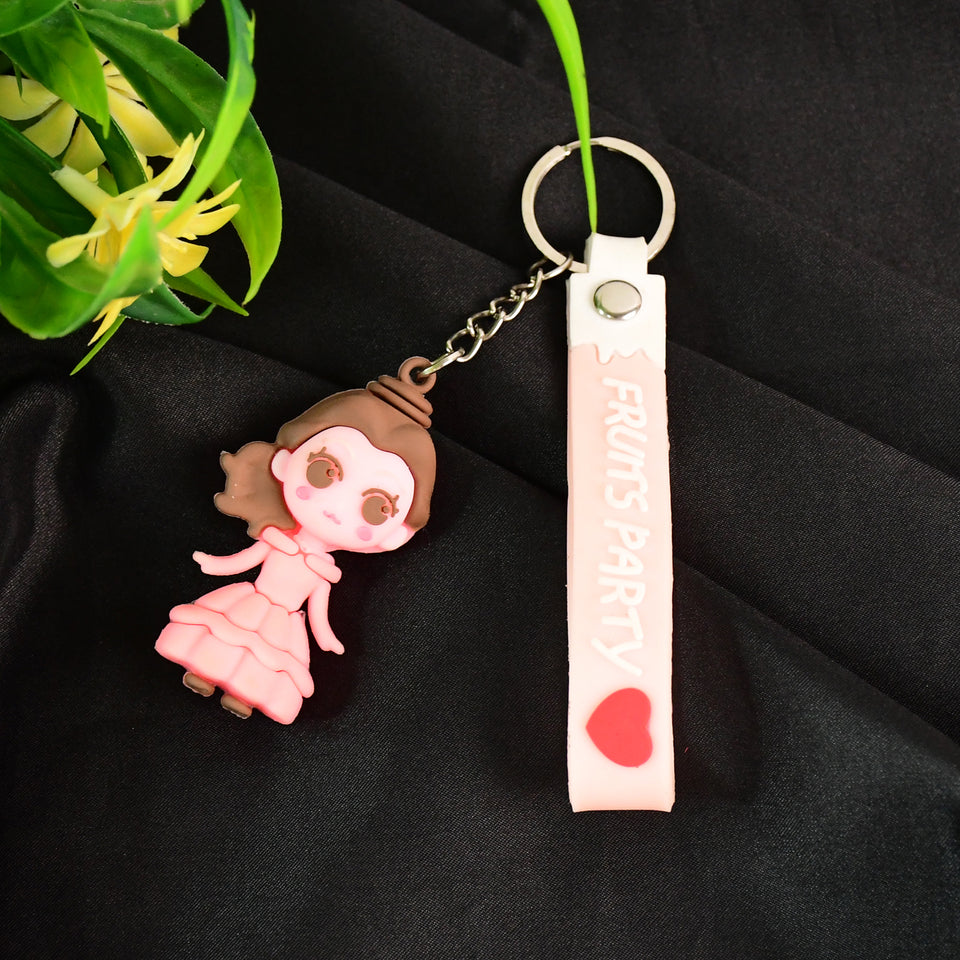 Cute Cartoon Silicone 3d Key Chain With Metal Hook  Strap (Pack Of 1)