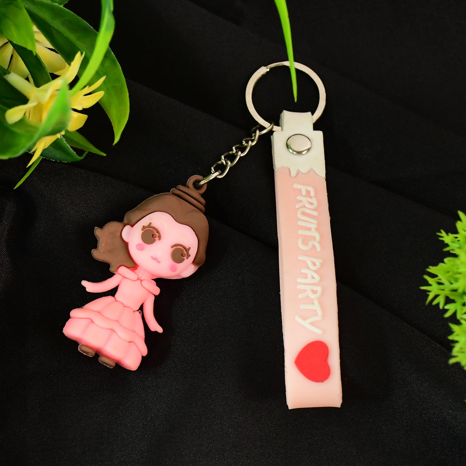 Cute Cartoon Silicone 3d Key Chain With Metal Hook  Strap (Pack Of 1)