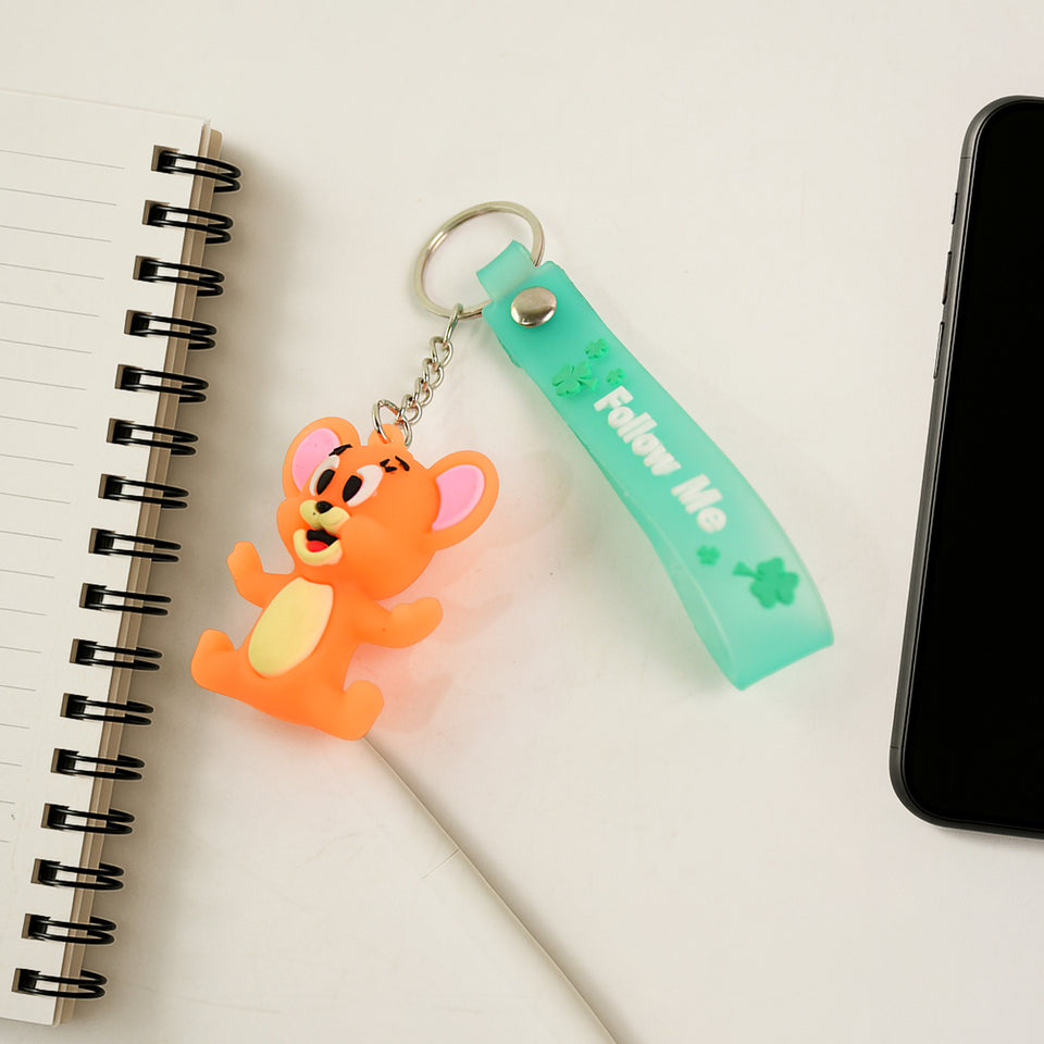 Cute Cartoon Silicone 3d Key Chain With Metal Hook  Strap (Pack Of 1)