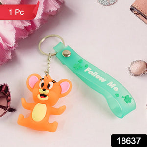 Cute Cartoon Silicone 3d Key Chain With Metal Hook  Strap (Pack Of 1)