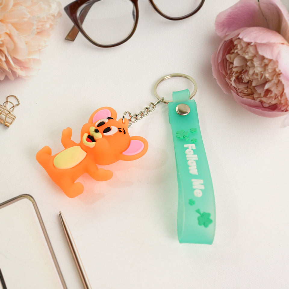 Cute Cartoon Silicone 3d Key Chain With Metal Hook  Strap (Pack Of 1)