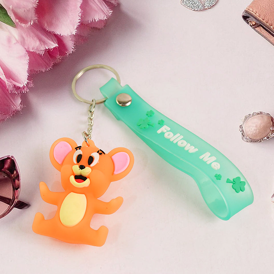 Cute Cartoon Silicone 3d Key Chain With Metal Hook  Strap (Pack Of 1)
